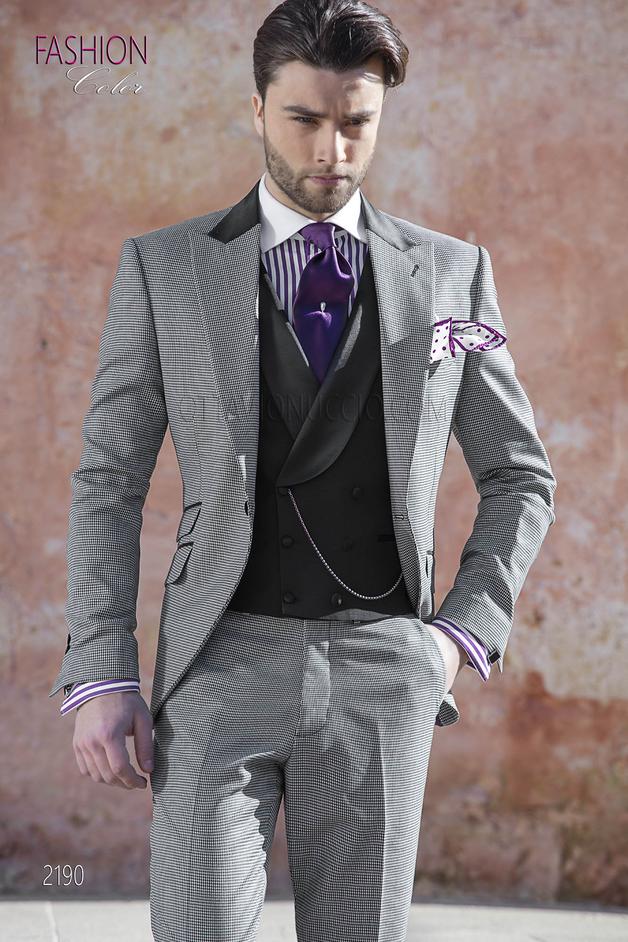 ONGala 2190 - Traje vintage en pata de gallo con chaleco negro