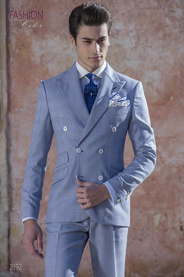 ONGala 2192 - Traje cruzado príncipe de gales azul royal