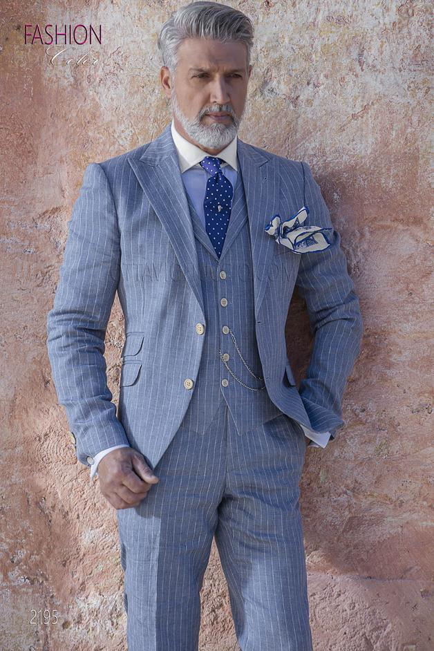 ONGala 2195 - Traje vintage celeste de lino