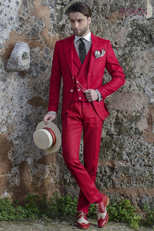 ONGala 2200 - Traje moderno rojo puro lino