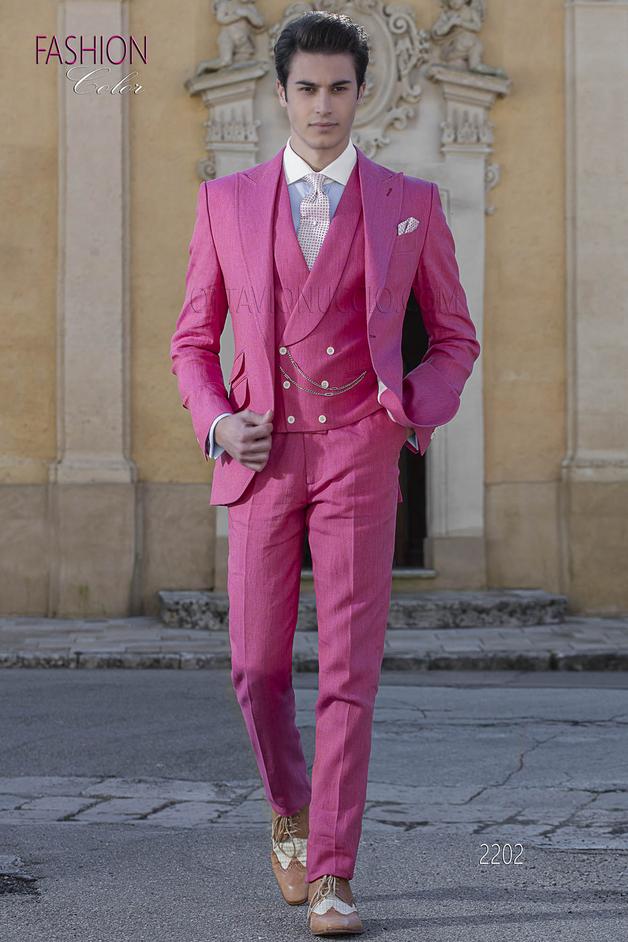 ONGala 2202 - Traje de lino fucsia