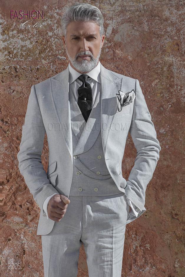 ONGala 2205 - Traje vintage gris perla de lino