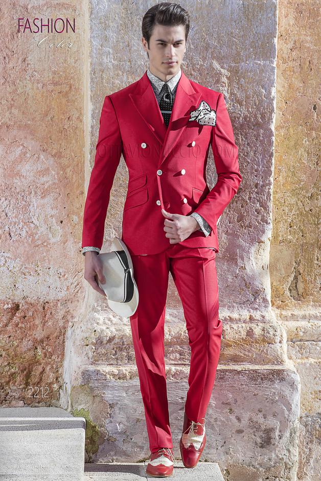 ONGala 2212 - Traje cruzado vintage rojo fresco lana