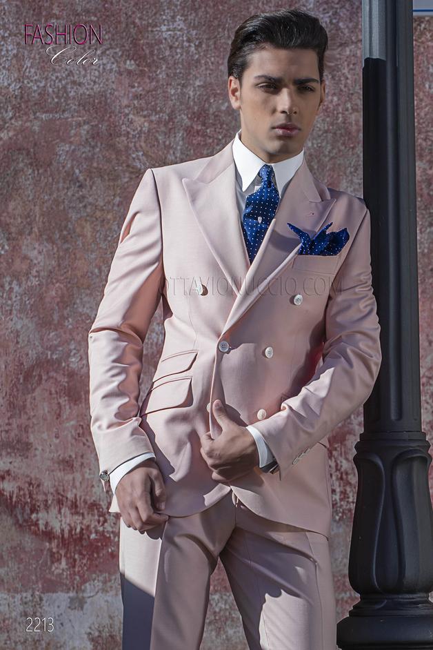 ONGala 2213 - Traje cruzado vintage rosa fresco lana