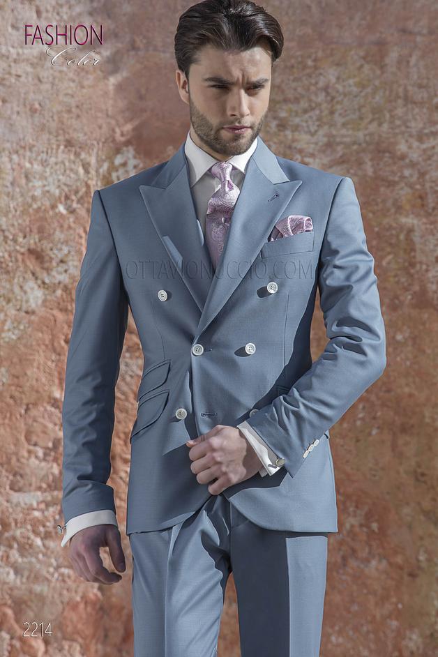 ONGala 2214 - Traje cruzado vintage azul celeste fresco lana