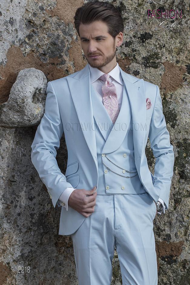 ONGala 2218 - Traje de novio vintage celeste de algodón
