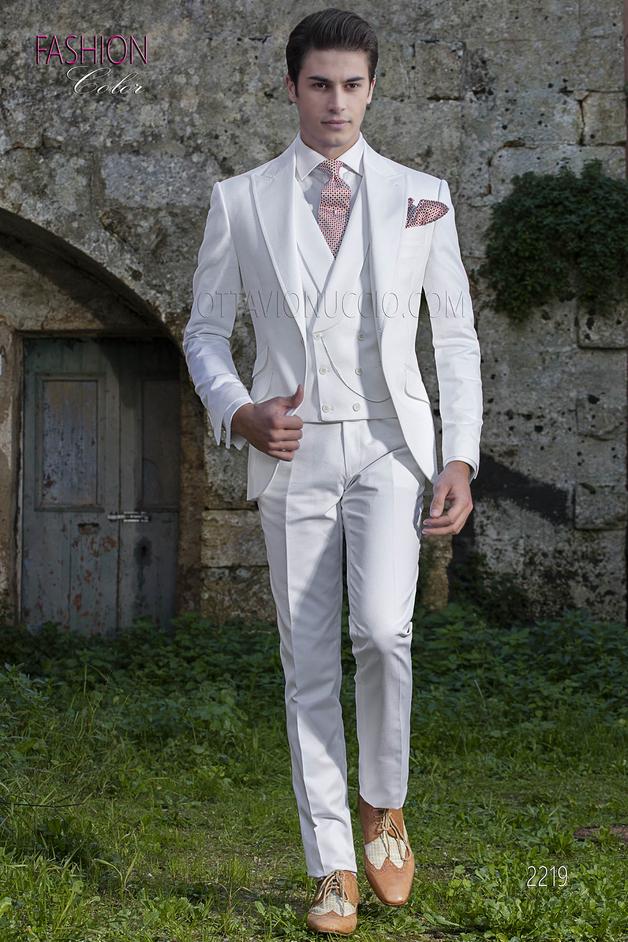 ONGala 2219 - Traje italiano vintage blanco en piqué de algodón