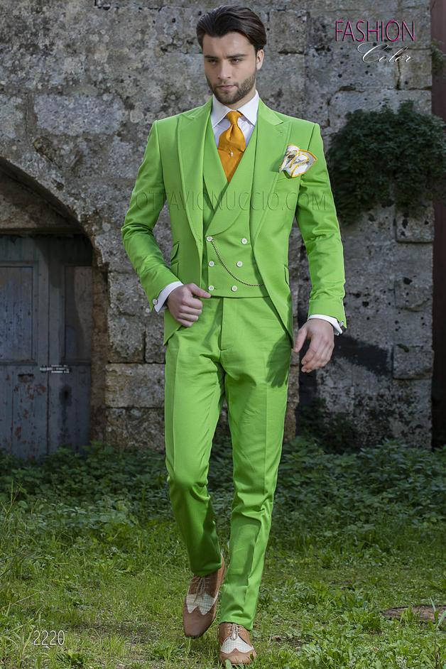 ONGala 2220 - Traje moderno hipster verde en piqué de algodón
