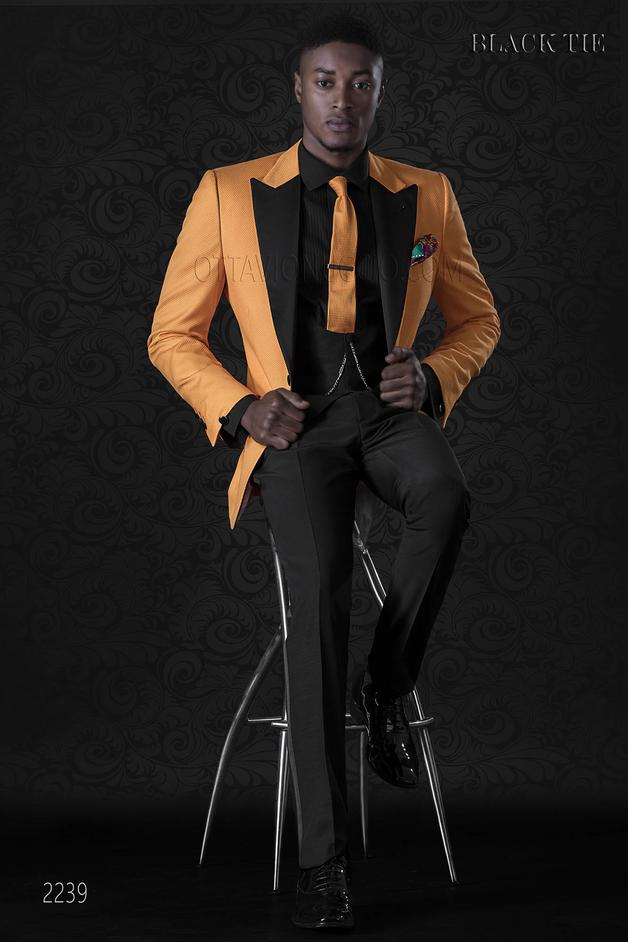 ONGala 2239 - Chaqueta esmoquin naranja de algodón con solapa de raso
