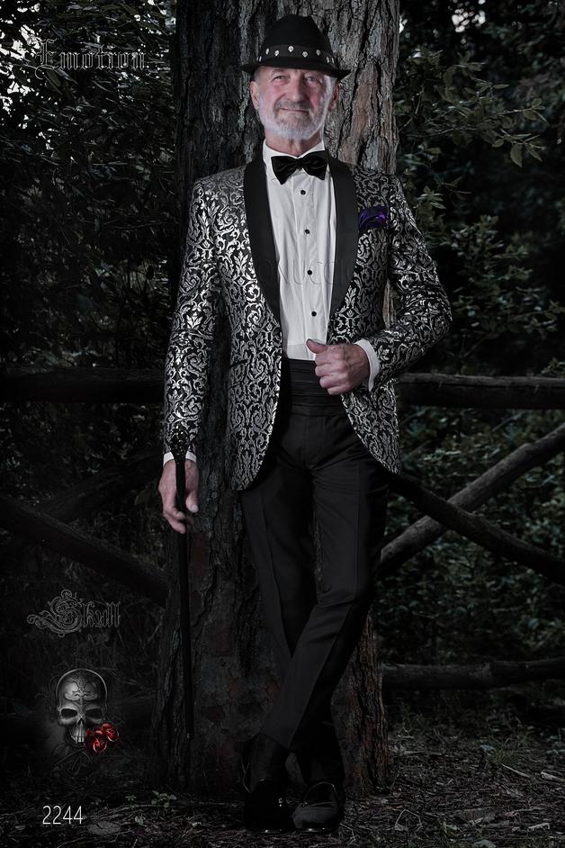 ONGala 2244 - Luxury italian Jacket in Silver and Black Brocade fabrics