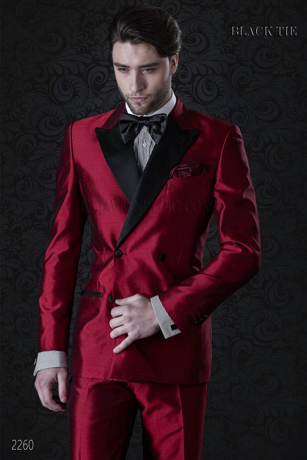 ONGala 2260 - Esmoquin rojo cruzado shantung mixto seda