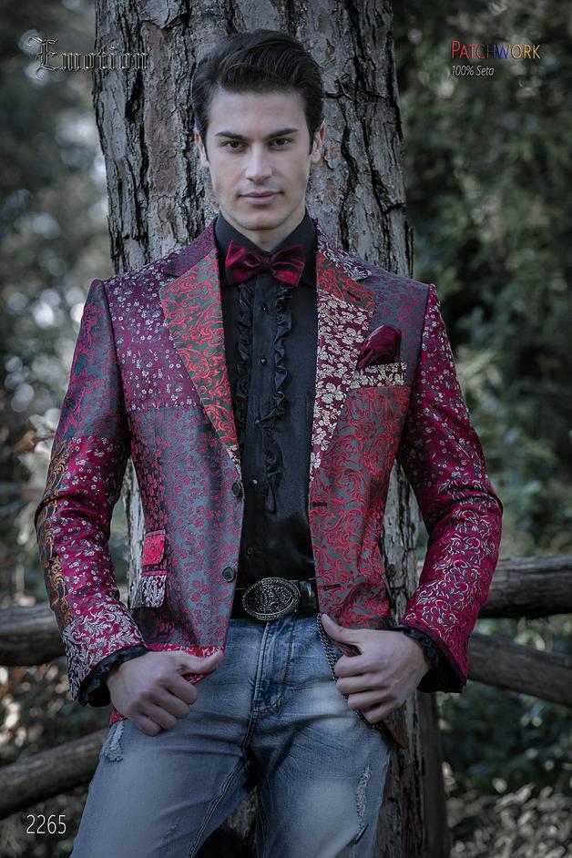 ONGala 2265 - Italian bespoke jacket in patchwork silk red tones