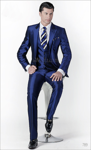 ONGala 789 - Trajes para novio en shantung mixto seda azúl royal