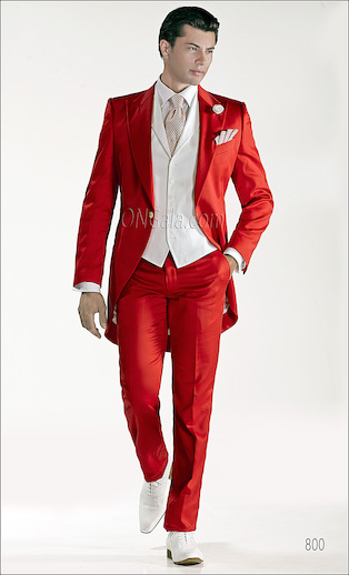 ONGala 800 - Trajes de novio modernos semilevita en raso de algodón rojo