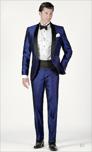 ONGala 801 - Esmoquin para novio en shantung azúl royal