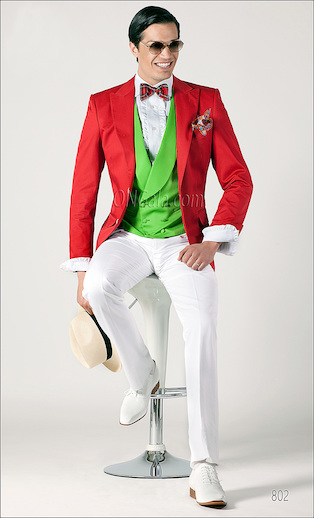 ONGala 802 - Trajes de novio modernos con Chaqueta en algodón rojo
