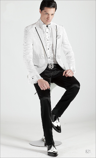 ONGala 821 - Trajes para novio con Chaqueta adamascado blanco en mixto seda
