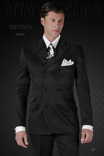 ONGala 837 - Trajes para novios cruzado de rayas negro.