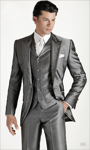 ONGala 838 - Traje de novio italiano bordado gris antracita