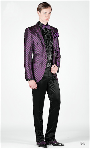 ONGala 848 - Trajes de novio modernos con Chaqueta diseño ajedréz negro viola