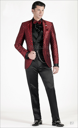 ONGala 851 - Trajes de novio modernos con Chaqueta en tejido optical negro rojo