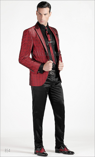 ONGala 854 - Trajes de novio modernos con Chaqueta diseño optical negro rojo