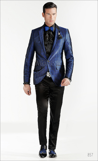 ONGala 857 - Trajes de novio modernos con Chaqueta en tejido optical negro Azúl