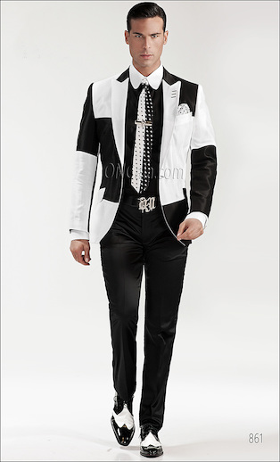 ONGala 861 - Trajes de novio modernos con Chaqueta Patchwork negro blanco