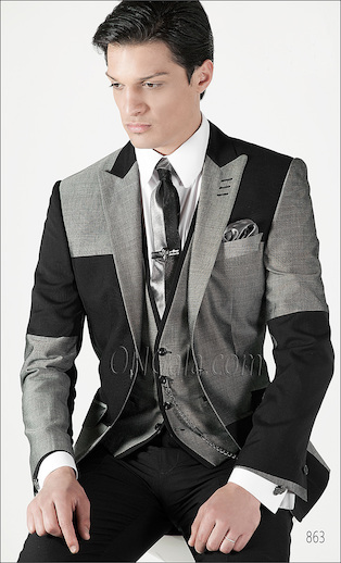 ONGala 863 - Traje para novio con Chaqueta Patchwork gris Nero