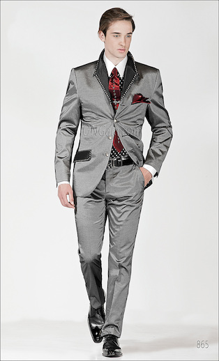 ONGala 865 - Traje para novio modelo guerrera de rayas gris