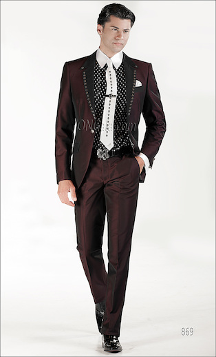 ONGala 869 - Trajes de novio italiano Bordeaux