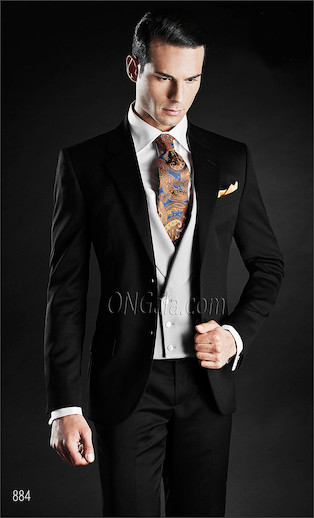 ONGala 884 - Traje para novio italiano en pura lana negro