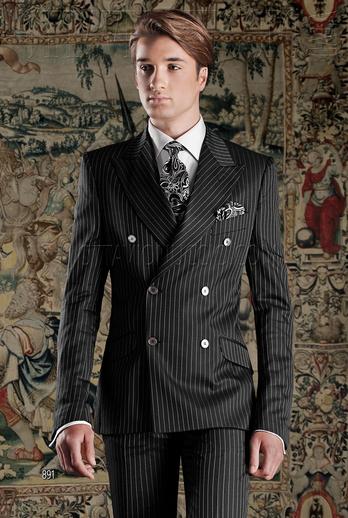 ONGala 891 - Trajes de novio moderno cruzado negro raya diplomática