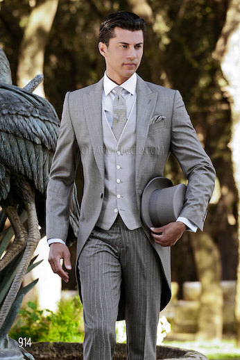 ONGala 914 - Traje para novio con Levita chaqué en mixto lana gris claro