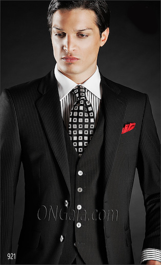 ONGala 921 - Trajes de novio milrayas negro con chaleco