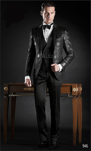 ONGala 946 - Trajes de novio italianos con Chaqueta de novio brocada negra