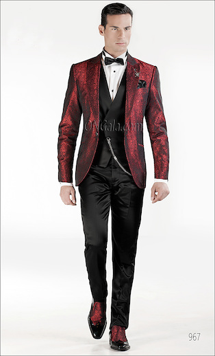 ONGala 967 - Trajes de novio con Chaqueta jacquard negro rojo