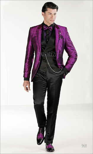 ONGala 968 - Trajes de novio modernos con Chaqueta en tejido optical negro fucsia