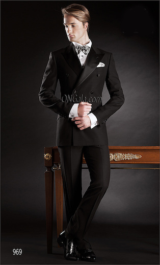 ONGala 969 - Trajes de novio modernos cruzado en acetato lana negro