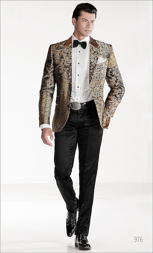 ONGala 976 - Trajes de novio modernos con Chaqueta Patchwork en seda tonos negro oro