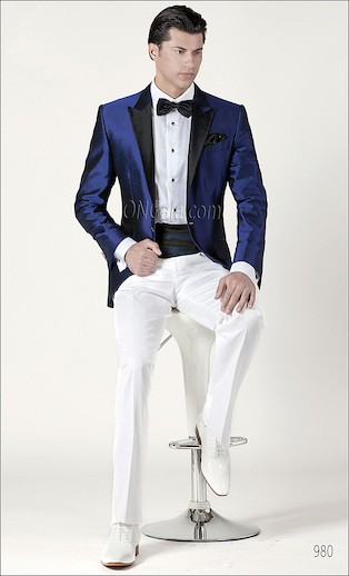 ONGala 980 - Traje de novio con Chaqueta shantung mixto seda azúl royal