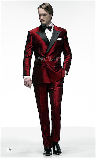 ONGala 986 - Traje de novio cruzado shantung rojo