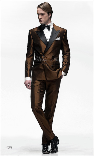 ONGala 989 - Traje de novio cruzado shantung marrón